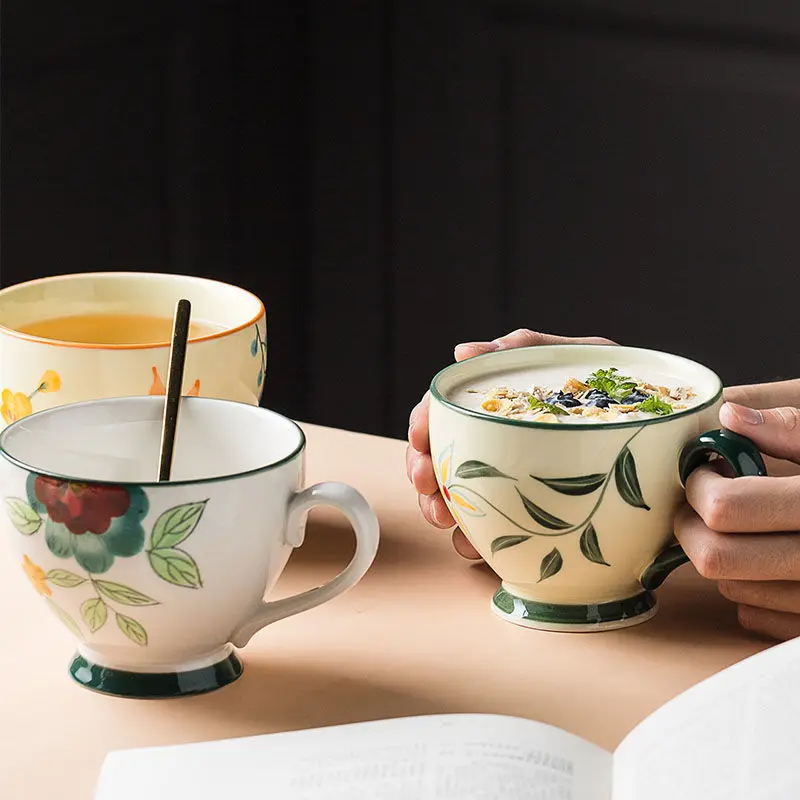 

Ceramic water cup ins breakfast cup ceramic water cup home creative milk cup large capacity tea cup oatmeal cup mug with spoon