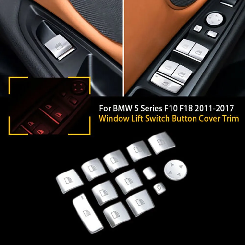 

11pcs Window Lift Switch Button Cover Trim For BMW 5 Series F10 F18 2011-2017 Car Accessories
