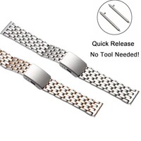 20mm 22mm stainless steel watch strap wrist bracelet high quality silver color metal watchband with folding clasp for men women