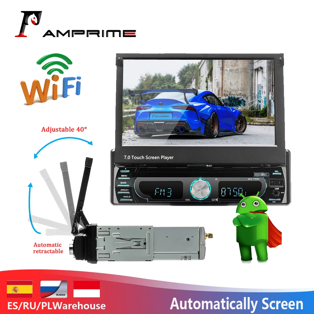 Автомагнитола AMPrime 1Din на Android 7 &quot автоматический выдвижной мультимедийный MP5