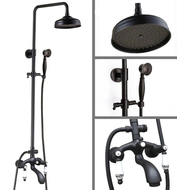 

Oil Rubbed Brass Wall Mounted Rain Bathroom Rainfall Shower Faucet Set with Hand Spray Shower Head Bath Tub Mixer Tap 2hg131