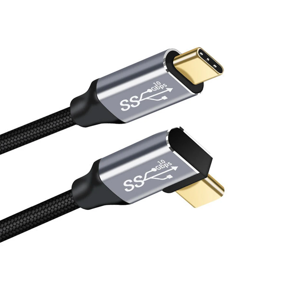 

90 Degree Right Angled Type-C USB-C Male to Male USB3.1 10Gbps 100W Data Cable for Laptop & Phone