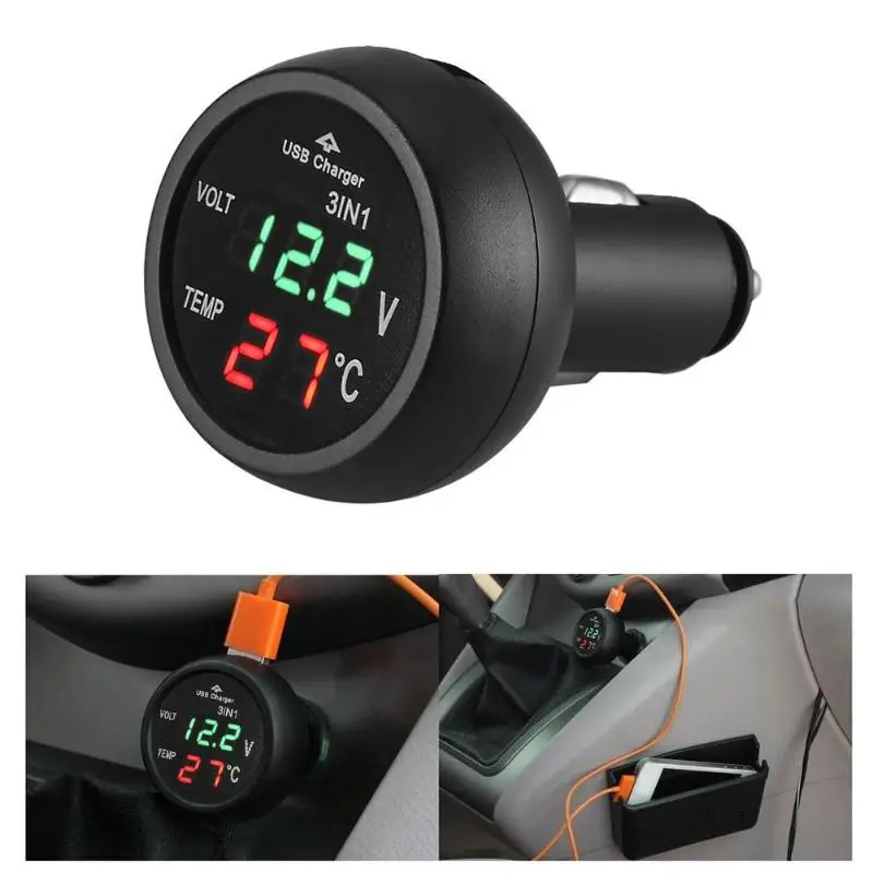 universal 12v 24v car volt meter auto led digital voltmeter gauge thermometer usb charger voltage meter free global shipping