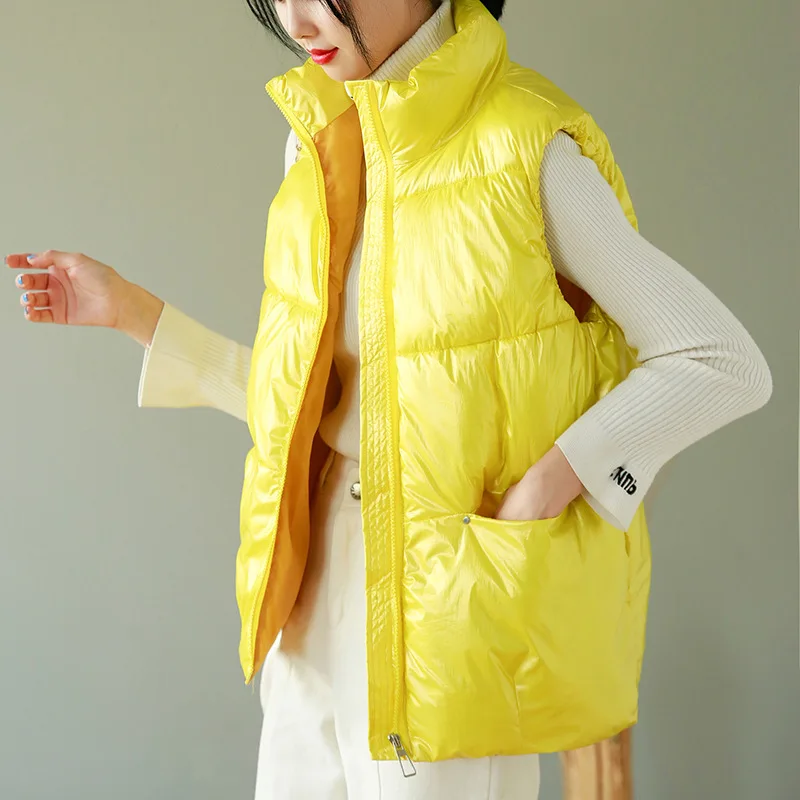 

Новинка 2021, хлопковый жилет, женский короткий свободный и тонкий утепленный жилет в Корейском стиле с воротником-стойкой, модный жилет