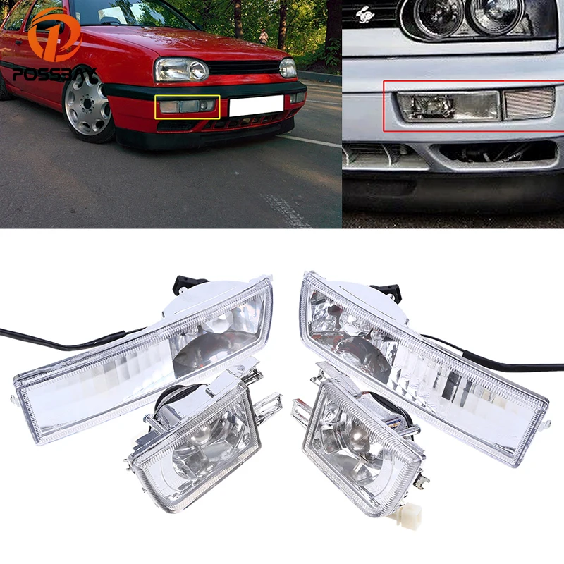 POSSBAY Front Lower Fog Light Assembly Fit for 1993-1998 VW Golf Models Only Daytime Running Driving Halogen Turn Signal Lights |