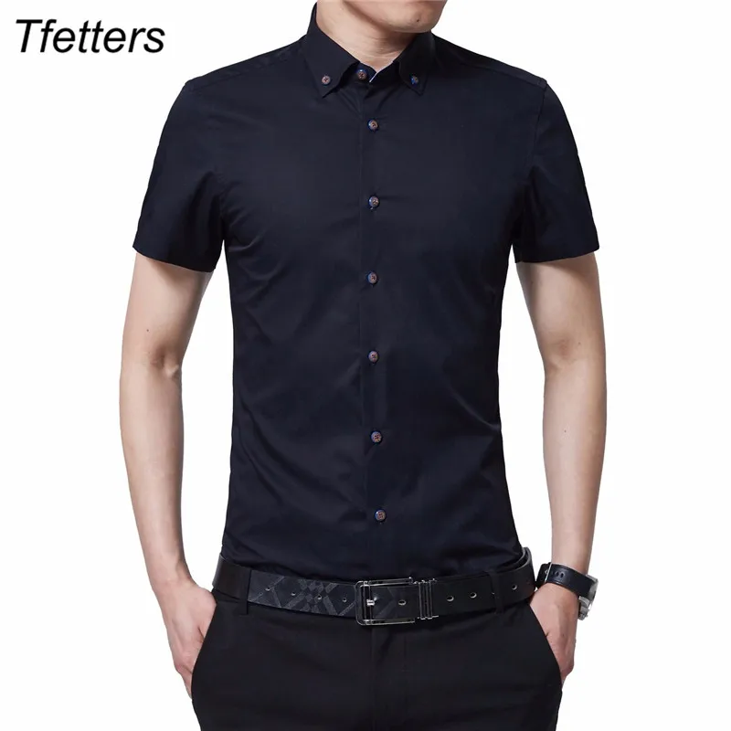 

TFETTERS Summer 2021 Brand New Shirt Men Short Sleeve Shirt Turn Down Slim Fit Casual Shirt Plus Size M-5XL Camisa Masculina