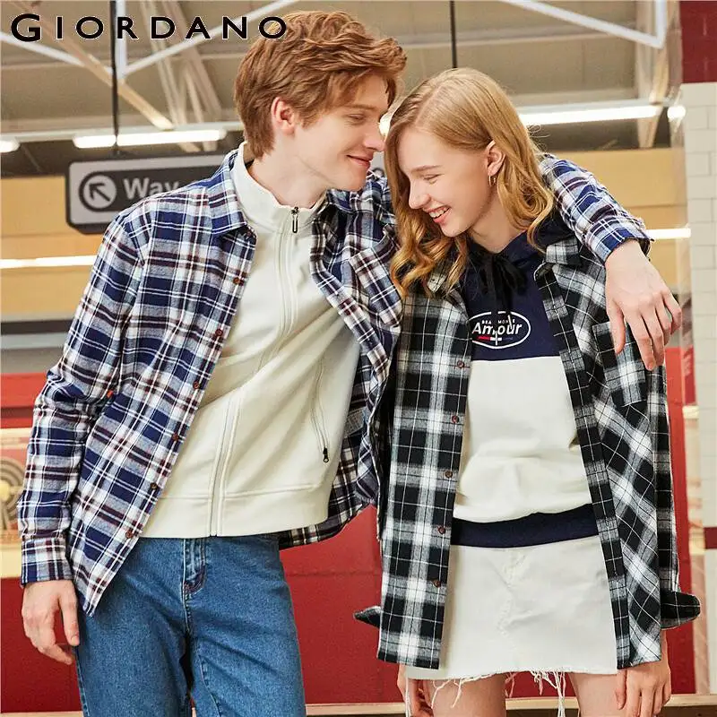 Giordano мужская фланелевая рубашка дизайн в полоску выполнена двух цветовых