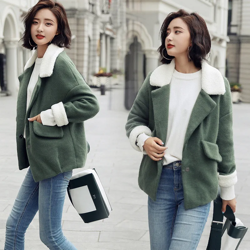 

JCHB 2021 Fashion Long Woolen Winter Casual Coats Warm Slim Short Wool Coat and Jacket Covered Button Solid Ladies Coats