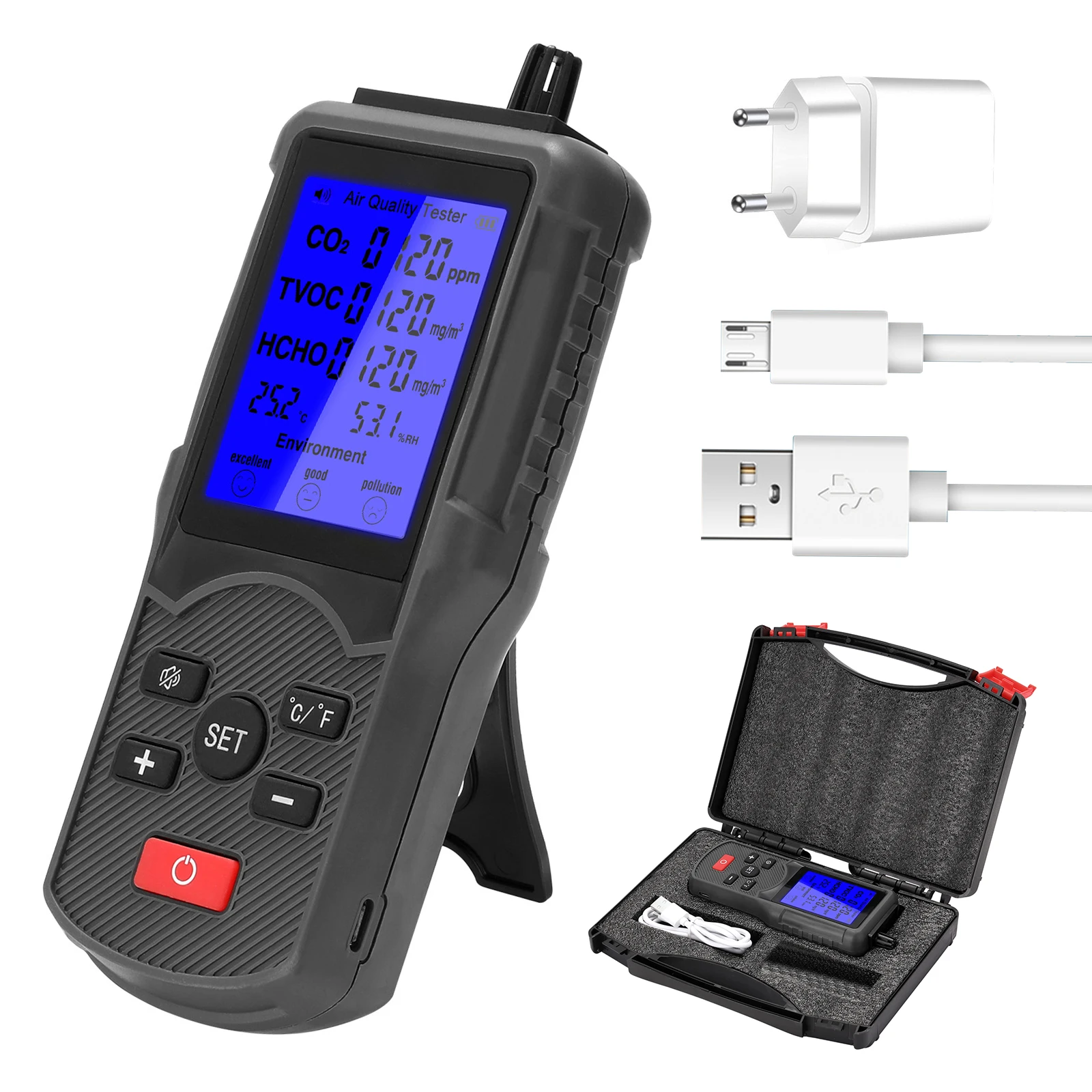 

Multifuntion Air Quality Monitor Indoor Formaldehyde CO2 Detector Pollution Meter Sensor Temperature Humidity Tester Gas Detect