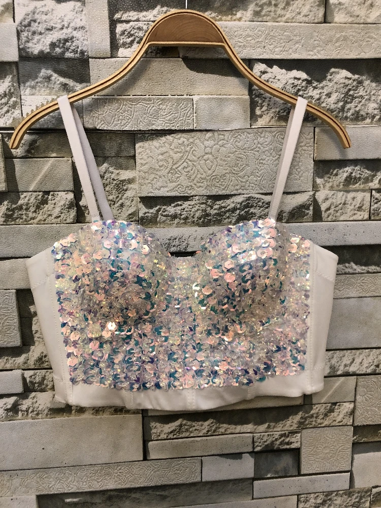 Женский топ без рукавов с блестками тонкий высокой талией сексуальный бюстье