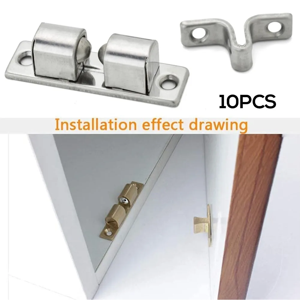 

10pcs Stainless Steel Double Roller Door Lock Hand 50*14.5mm Furniture Cabinet Door Closet Brass Double Ball Catch Tension Latch