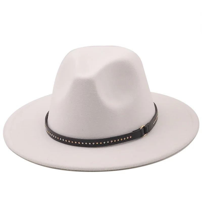 

white Wide Brim Simple Church Derby Top Hat Panama Solid Felt Fedoras Hat for Men Women artificial wool Blend Jazz Cap