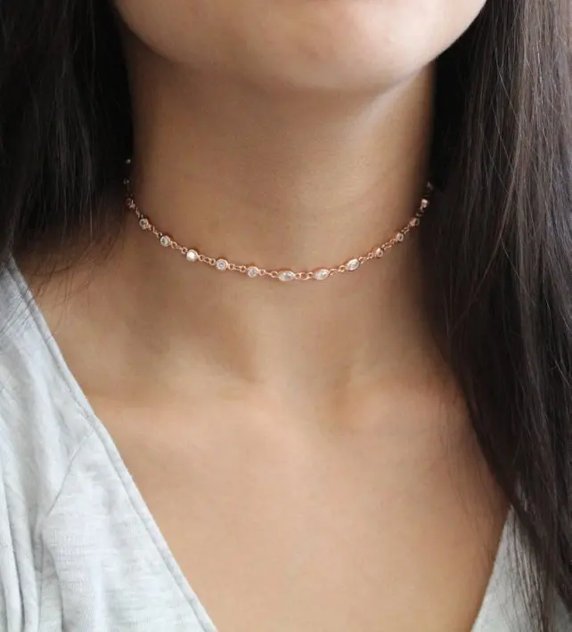 Чокер Bling bling 925 с фианитами Женский ожерелье золотого цвета цепочка камнем под