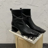 womens square toe sexy ankle boots with chain pull on shoes b256