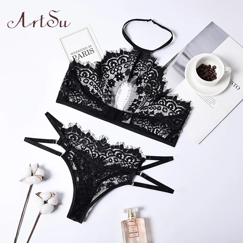 ArtSu эротический комплект из 2 предметов: кружевной бюстгальтер с лямкой на шее и
