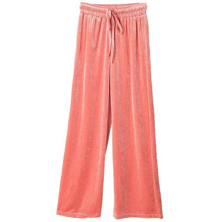 

Autumn New 2020 Women Gold Velvet Wide-leg Pants Elastic Waist Straight-leg Velvet Trousers Loose Drape Casual Mopping Pants