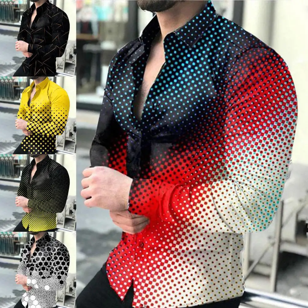 

Мужская рубашка с градиентным отложным воротником, однобортная Мужская футболка с цифровым принтом для осени