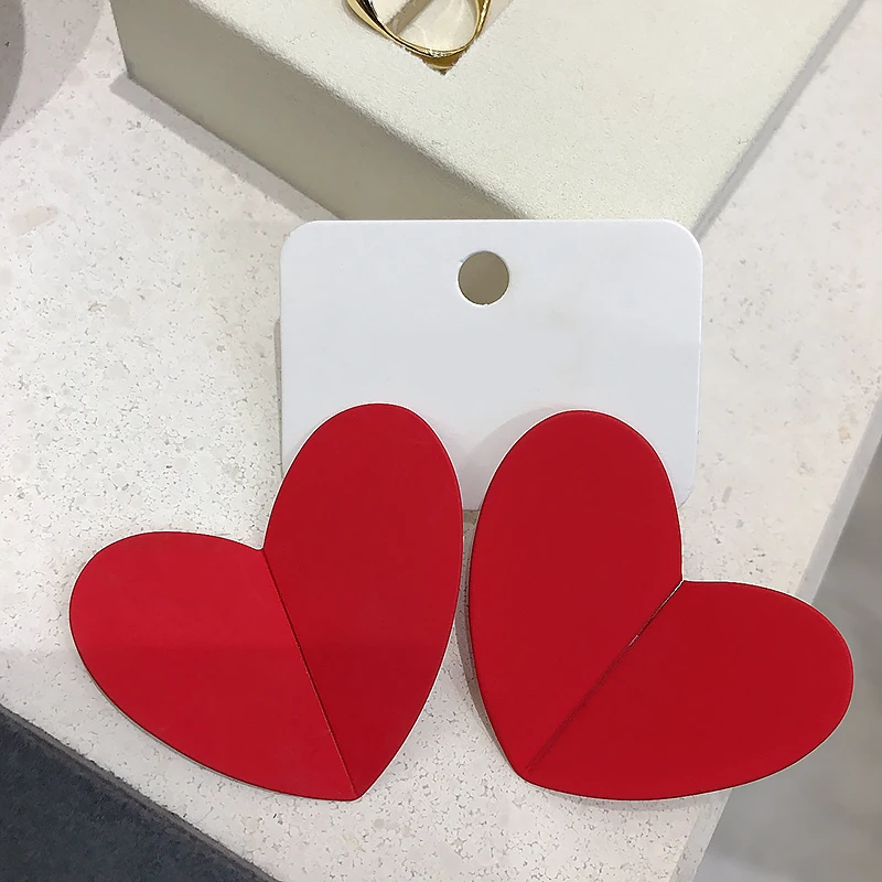 

AENSOA Fashion Red Color Heart Geometric Drop Earring for Women Vintage Big Cute Enamel Heart Earring 2020 Korean Jewelry Brinco
