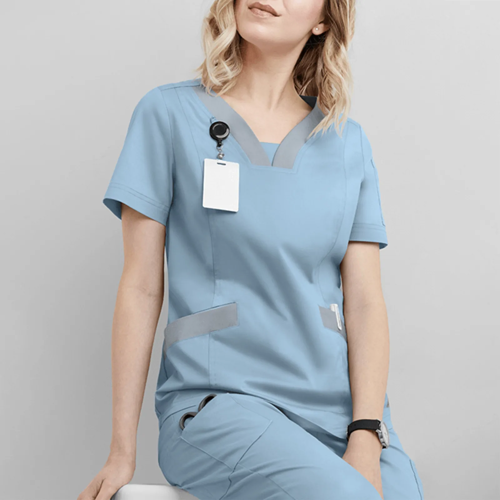 

Summer Uniform Nurse Women's Short Sleeve V-Neck Pocket Care Workers T-Shirt Tops 2021 Sexy Fashion suecos enfermera