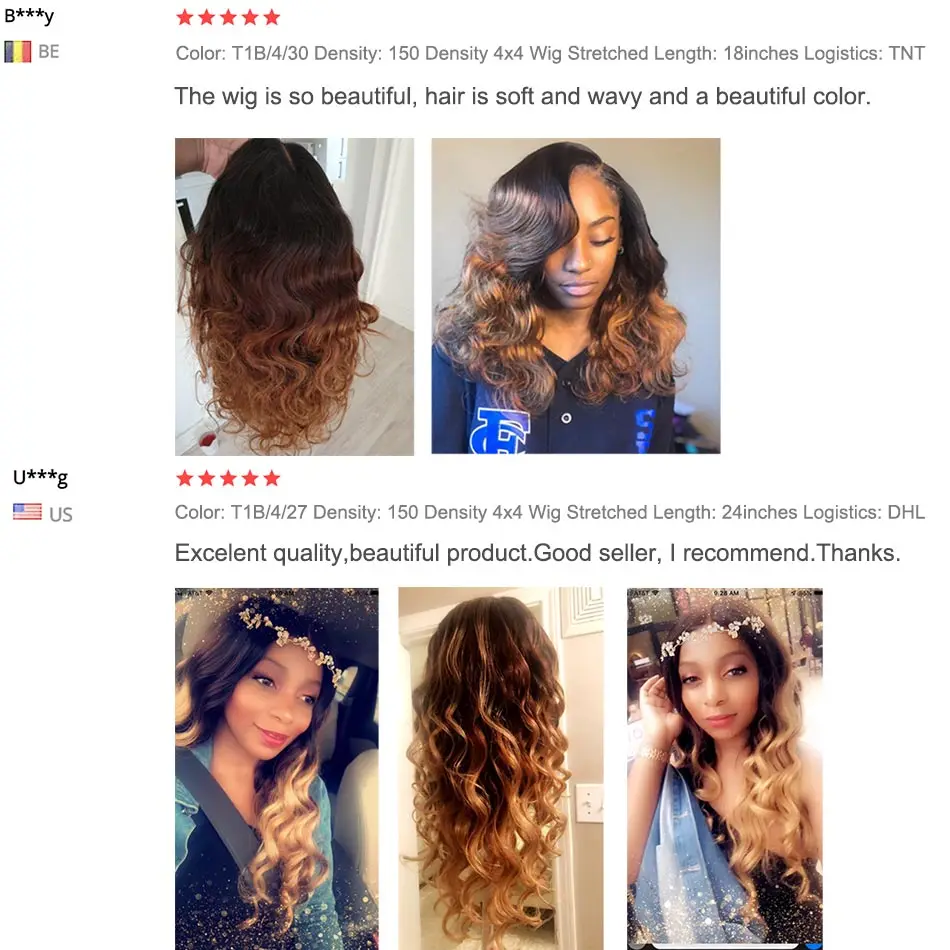

Clearance Sale Ombre T1B/4/30 4x4Lace Closure Wig 100% Human Hair Brazilian Body Wave 150Density Lace Front Human Hair Wigs Remy