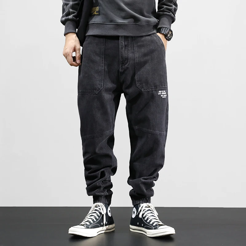 

American Style Fashion Men Jeans Black Gray Big Pocket Cargo Pants Harem Jeans Slack Bottom Hip Hop Jeans Men Joggers Size 28-42