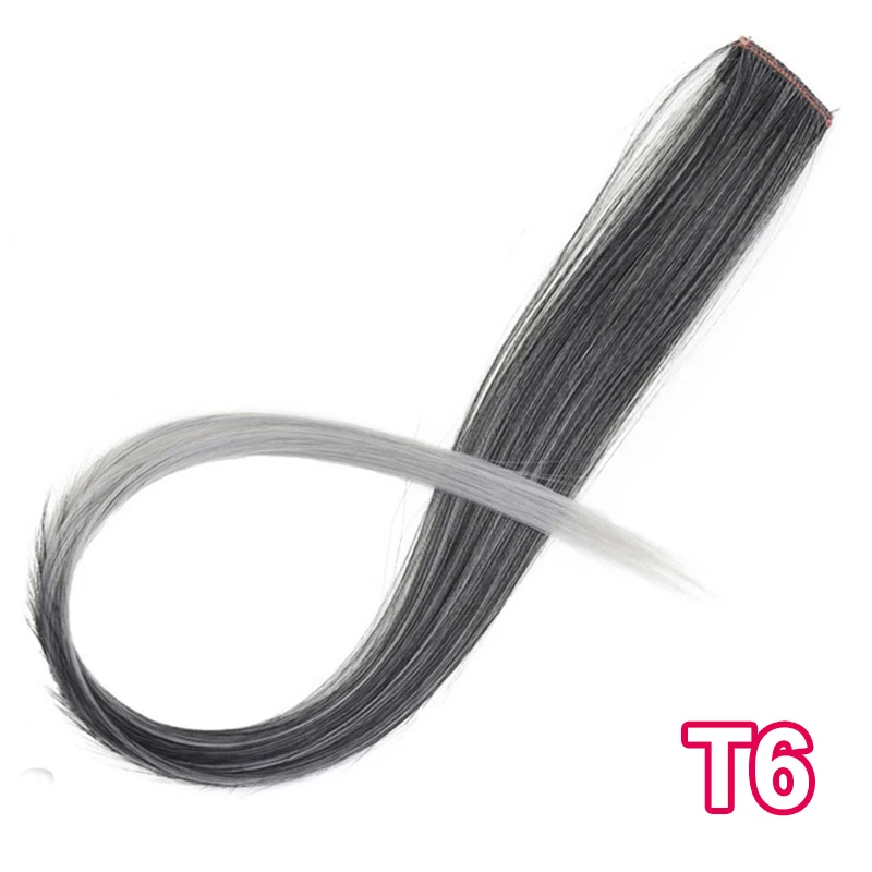 T6 AISI BEAUTY, длинные прямые радужные волосы для наращивания, на заколках, одна штука, ярко-розовые, серые синтетические волосы, пряди на заколках - Цвет: T6