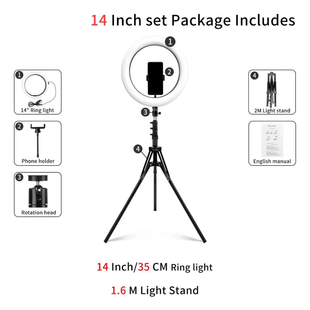 

4" LED Ring Light Photographic Selfie Ringlighting with Stand for IPhone Android Youtube Makeup Video Studio Tripod Ring Light