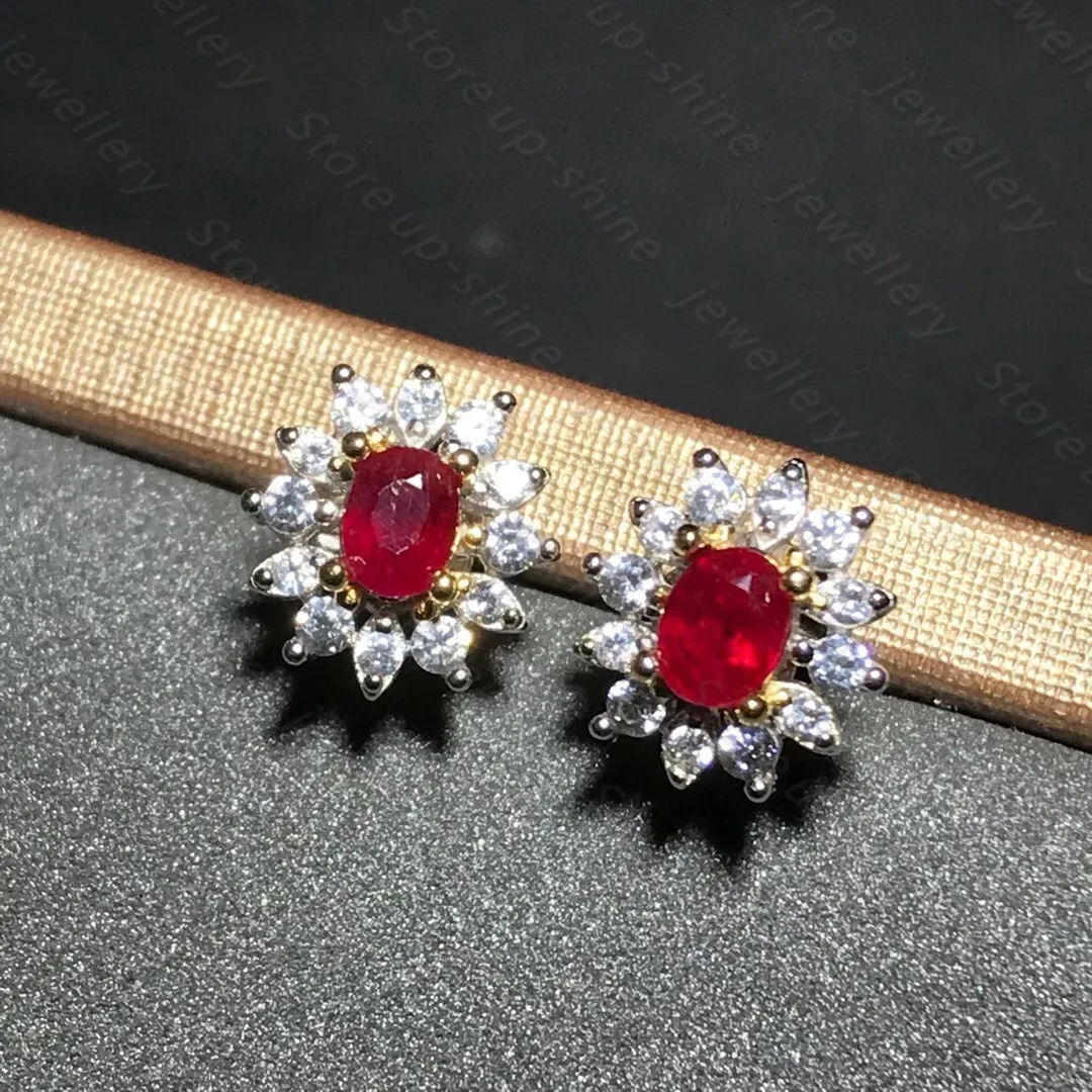 

New Ruby Stud Earrings 925 Silver Lady Stud Earrings Simple, Fresh and Cute