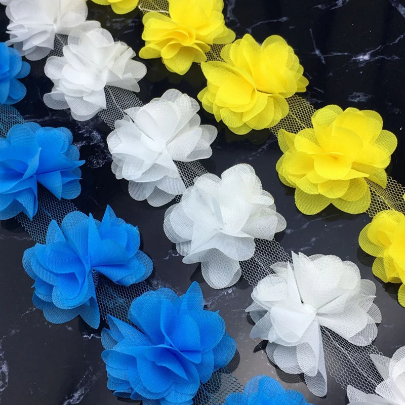 Цветочный 3D шифоновый кластер цветы кружевное украшение для платья кружевная