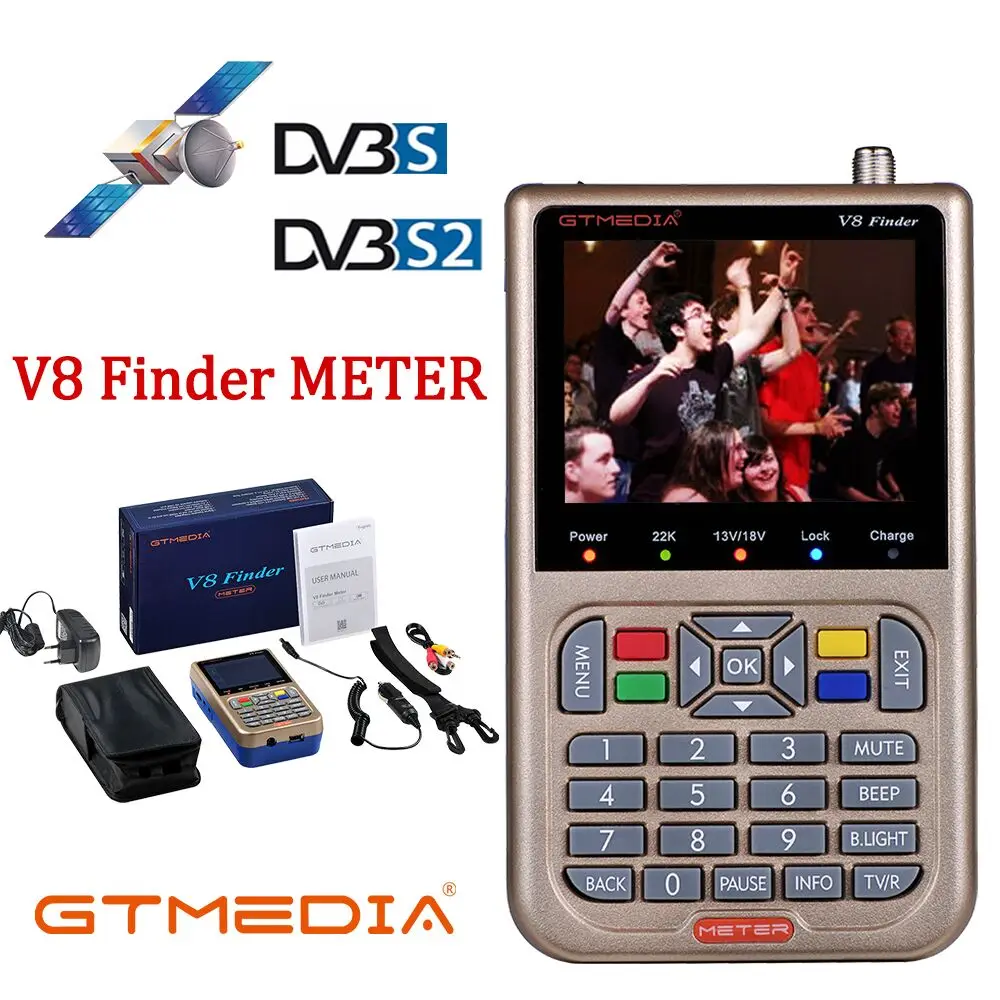 

Видоискатель GTMEDIA V8 DVB-S/S2/S2X HD 1080P, цифровой приемник ТВ-сигнала, декодер, поиск местоположения, спутниковый инструмент, ЖК-дисплей