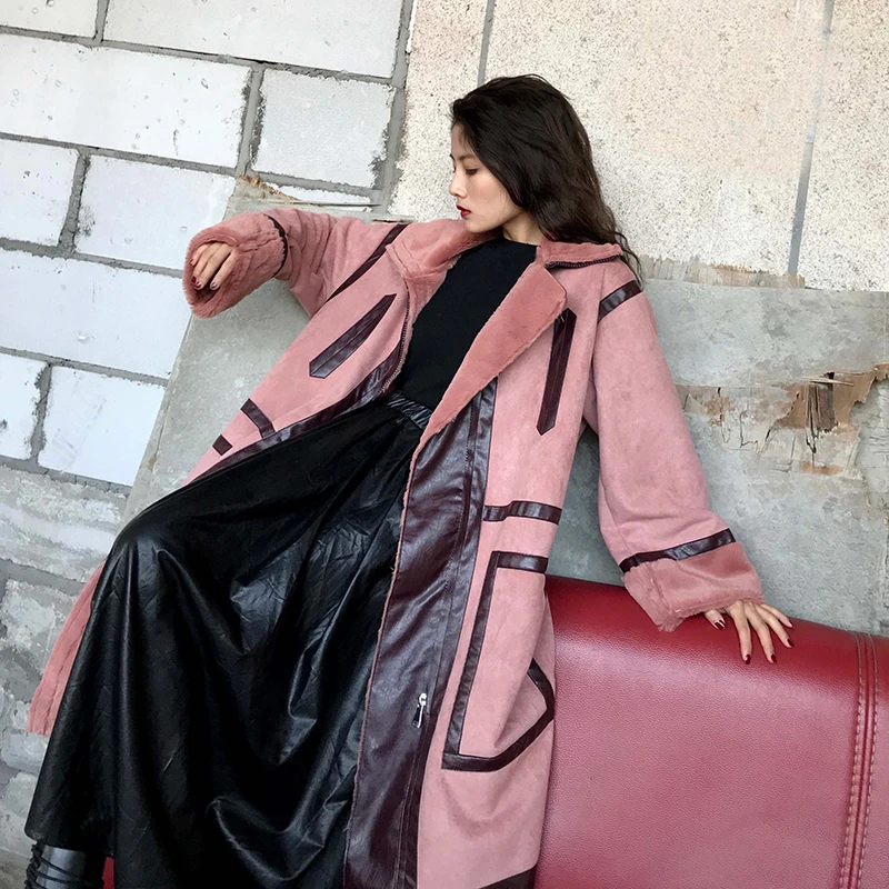 LANMREM новинка 2019 зимнее женское кашемировое пальто с оленем плюшевое отворотами