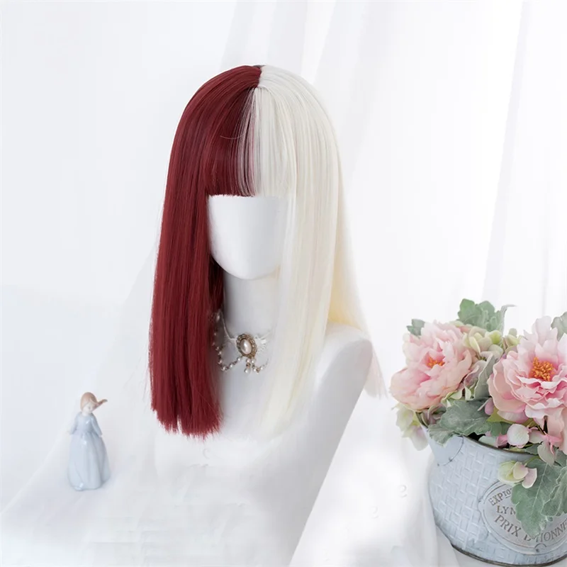 Косплей микс половина красный смешанный белый боб Омбре 65 см/40 см длинные прямые