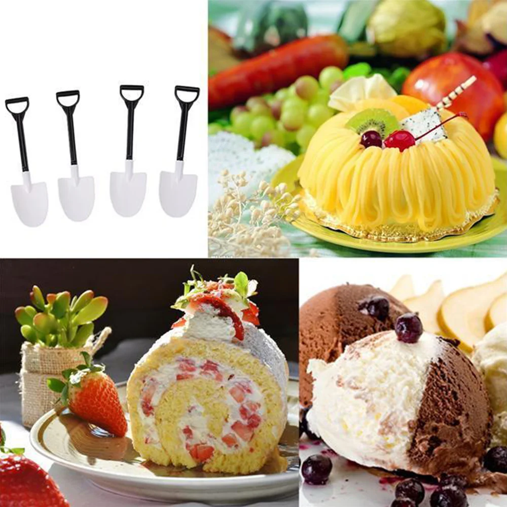 

100 Pcs/Set Plastic Disposable Mini Shovel Spoon Potted Ice Cream Cake Spoon Children Dessert Tea Coffee Spoons Kitchen Supplies