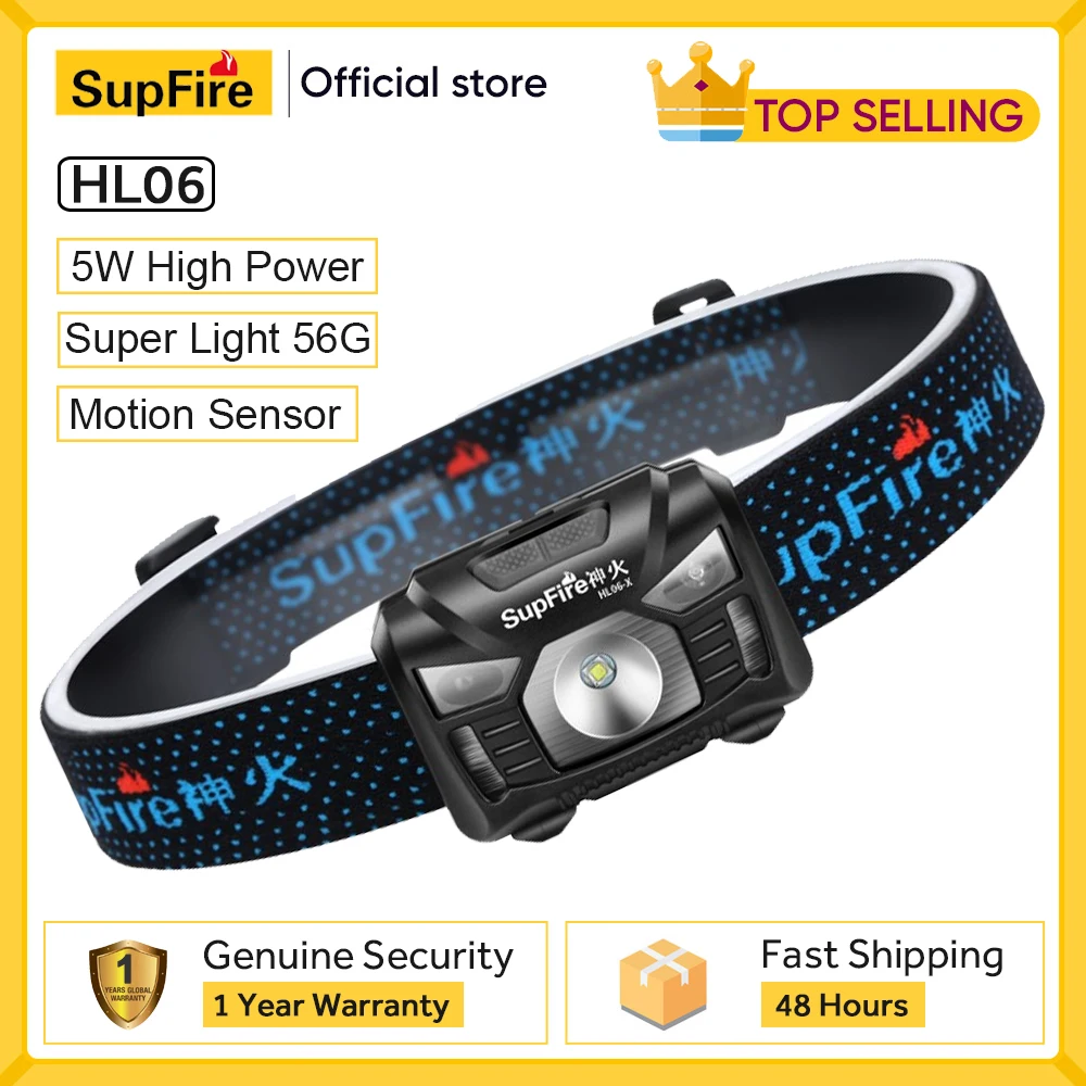 Налобный фонарь Supfire HL06, светодиодный фонарь с датчиком движения, зарядка через USB, для рыбалки, кемпинга, туризма - изображение