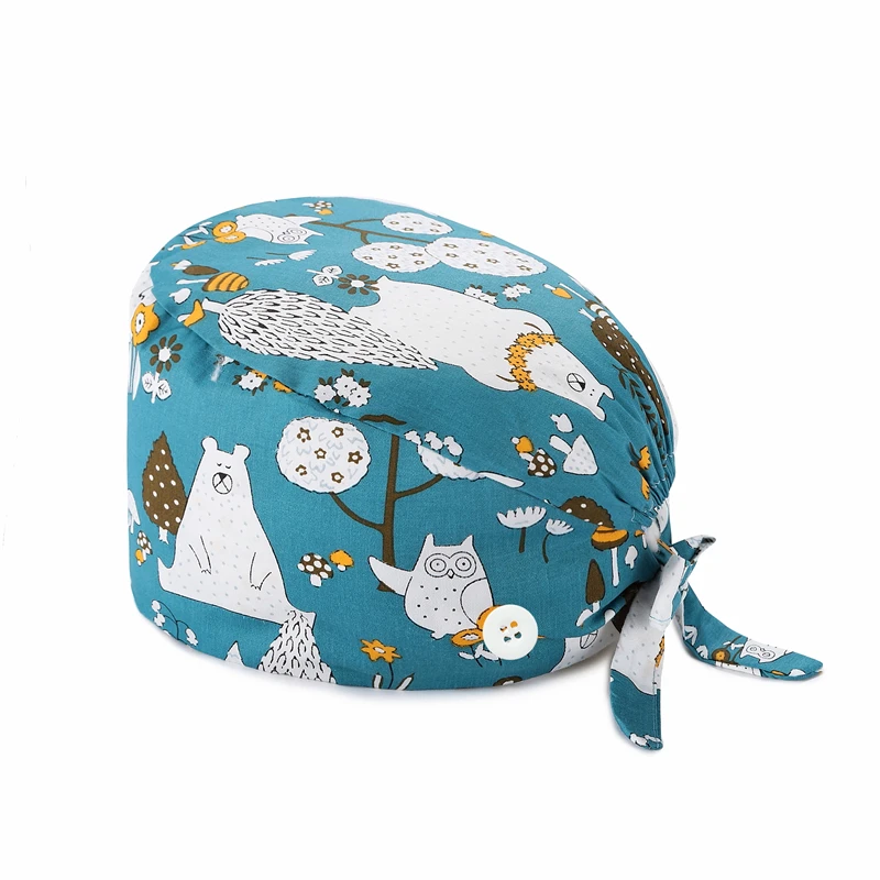 

Unisex scrubs caps button Adjustable cotton Cartoon printing hats High Quality sweat-absorbent Elastic multicolor scrubs hats