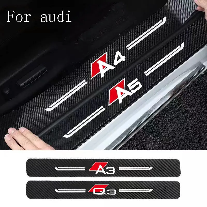 

4Pcs Car Door Sticker Carbon Fiber Scratches For Audi q7 q8 car logo leather Protection Film Car carbon fiber stripe Accessories