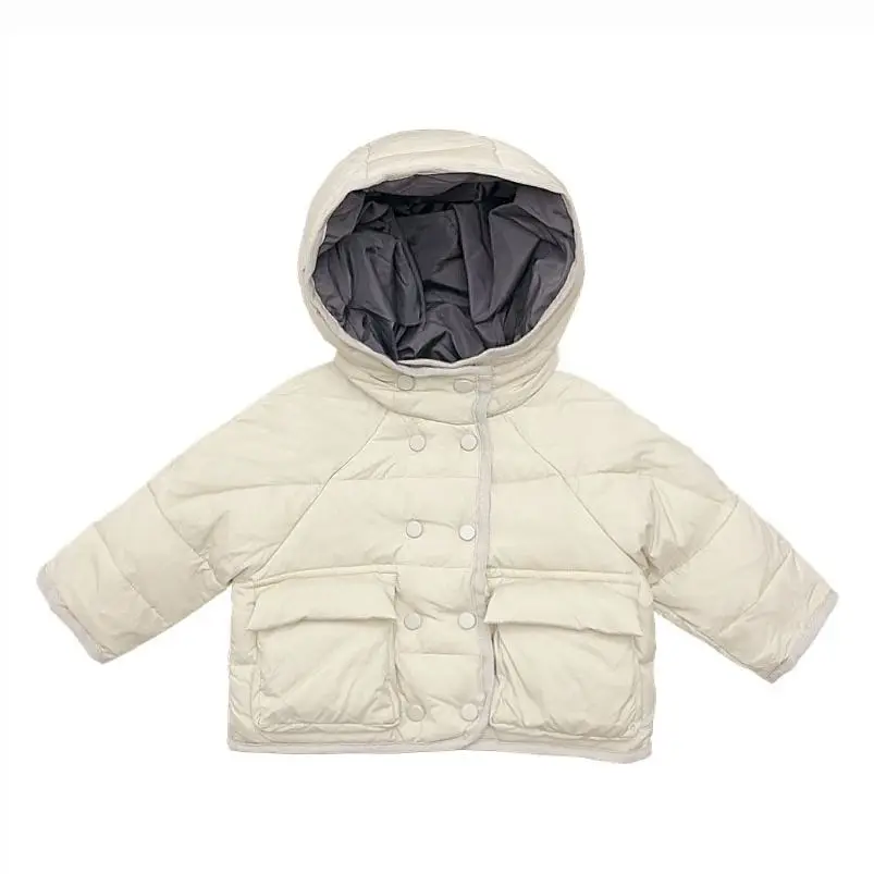 

Casual Thicken Kids Cotton Coat Autumn Winter Solid Hooded Elastic Waist Big Pocket Boys Girls Jacket Children's Clothing 2-7Y