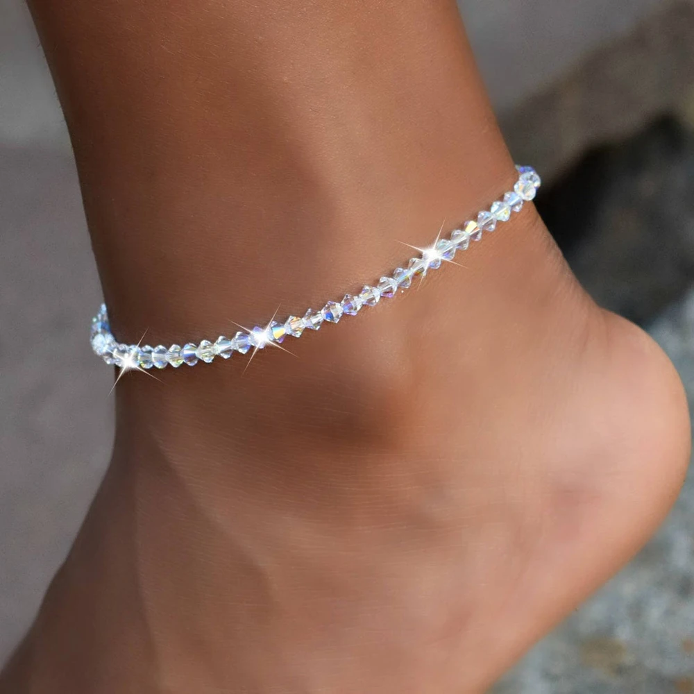 Свежий кристаллический браслет на лодыжку растягивающийся бисерный Anklel