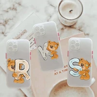 luxury bear letters phone case for iphone 12 11 mini pro xr xs max 7 8 plus x matte transparent white cover