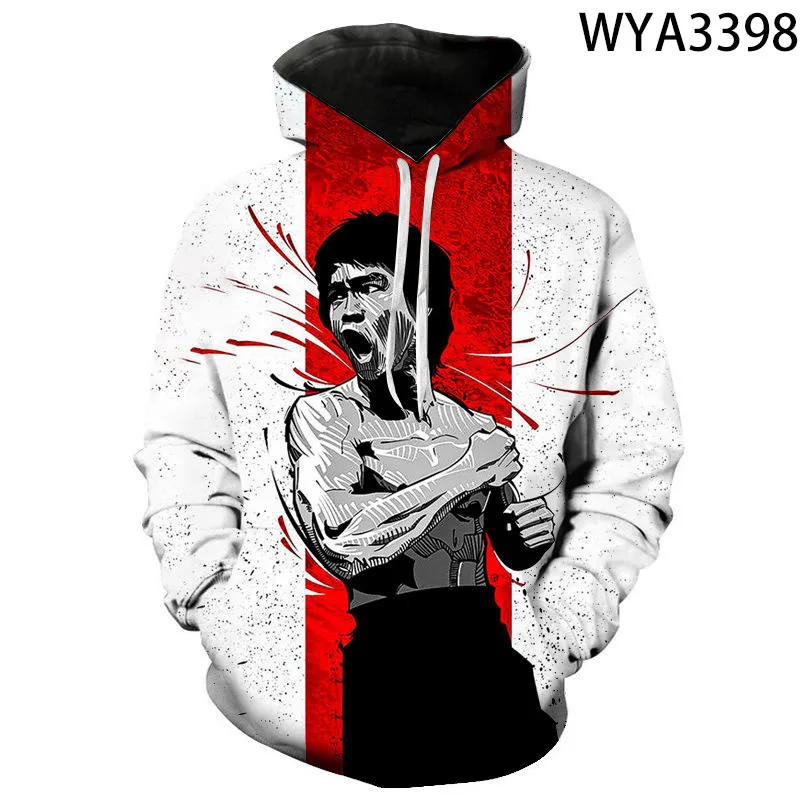 Толстовка с капюшоном для мальчиков и девочек Модный свитшот 3D принтом Брюса Ли