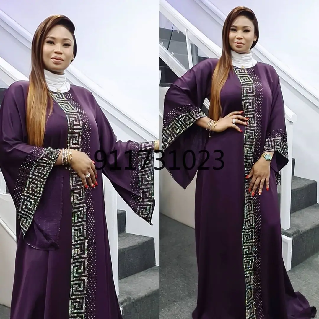 African Dashiki Dress Print Silk Beading Abaya Loose Bandage Maxi Bazin Vintage Long Sleeve Robe Gowns Africa Sexy Lady Party |