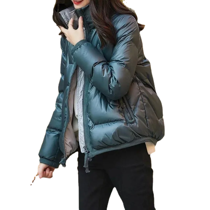 

Womens Down Padded Jackets 2021 Glossy Short Stand Autumn Winter Loose Casaco Feminino Inverno Thicken Warm Fashion Coat Clothes