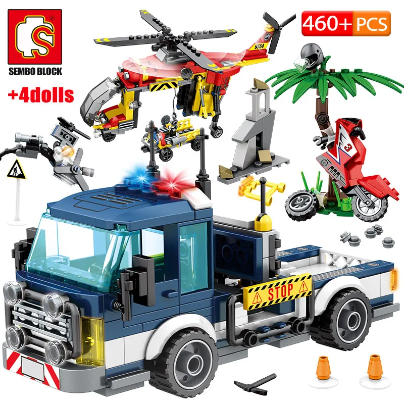 Городская полиция спасательный грузовик внедорожник строительные блоки военный