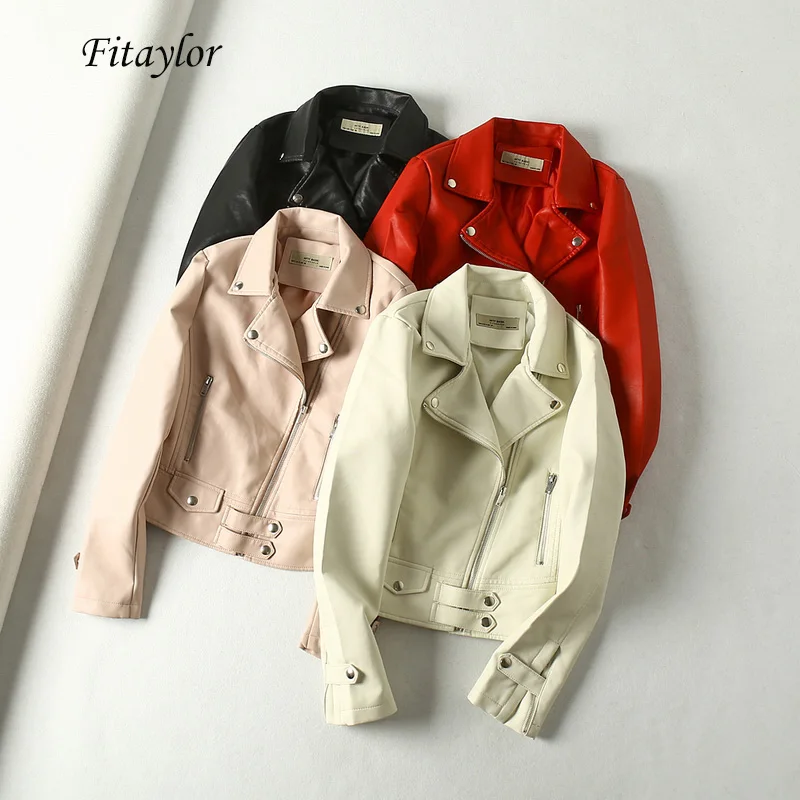 Fitaylor женская кожаная куртка из искусственной кожи с заклепками короткая осенняя