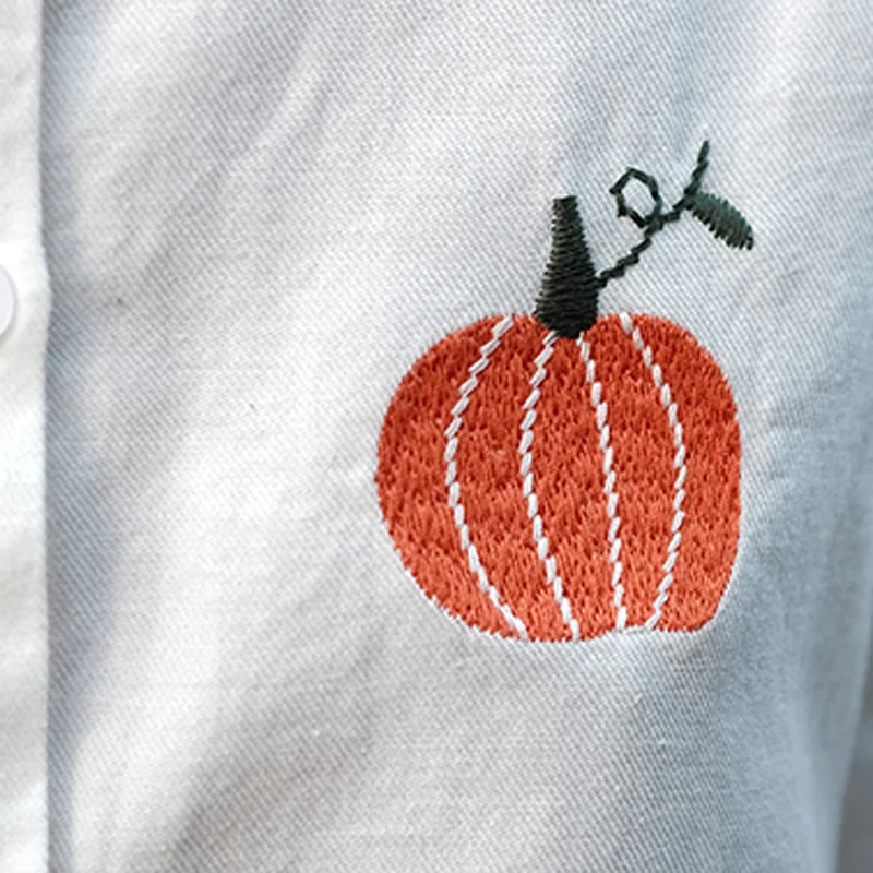 

Women White Shirt Pumpkin Embroidery Turndown Collar Sweet Cute for Summer Spring Fashion B01131613