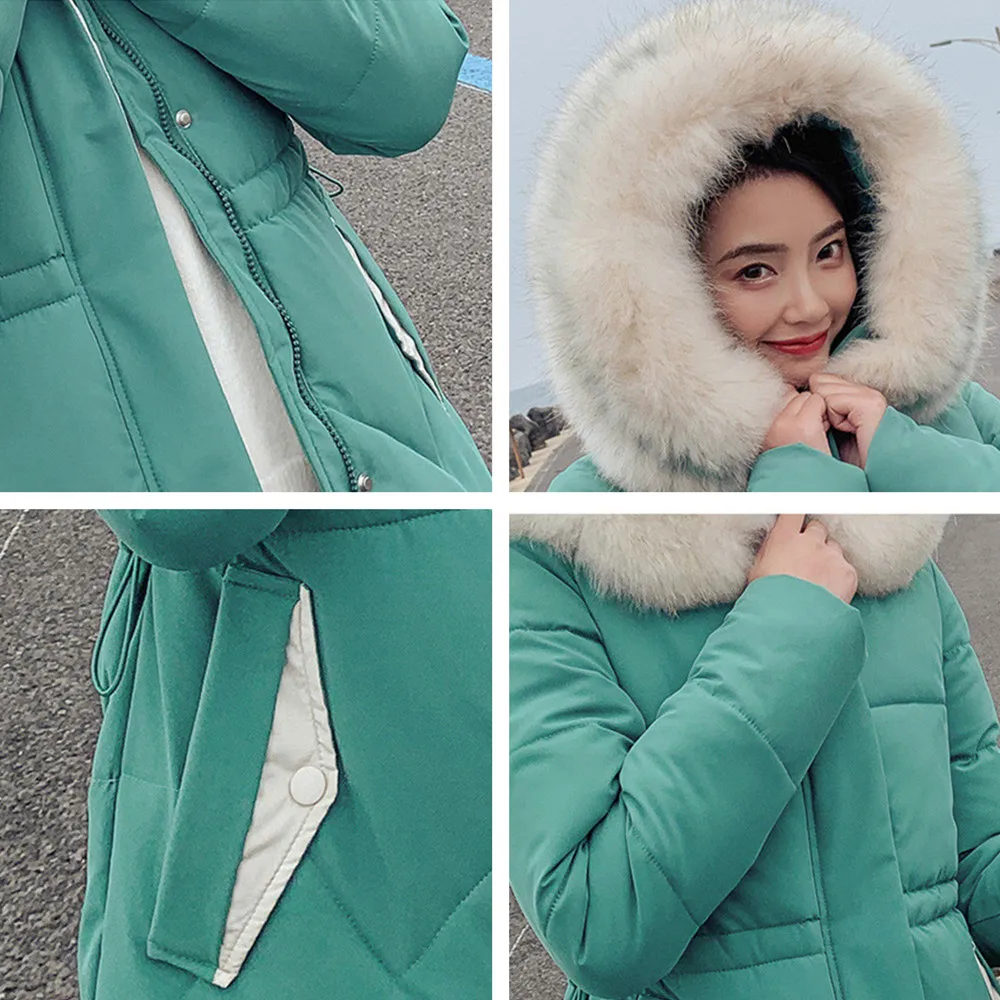 Elegant Big Fur Women Long Slim Winter Parkas Jacket Coat New Thick Warm Women Hooded Coat Cotton Padded Jackets Female