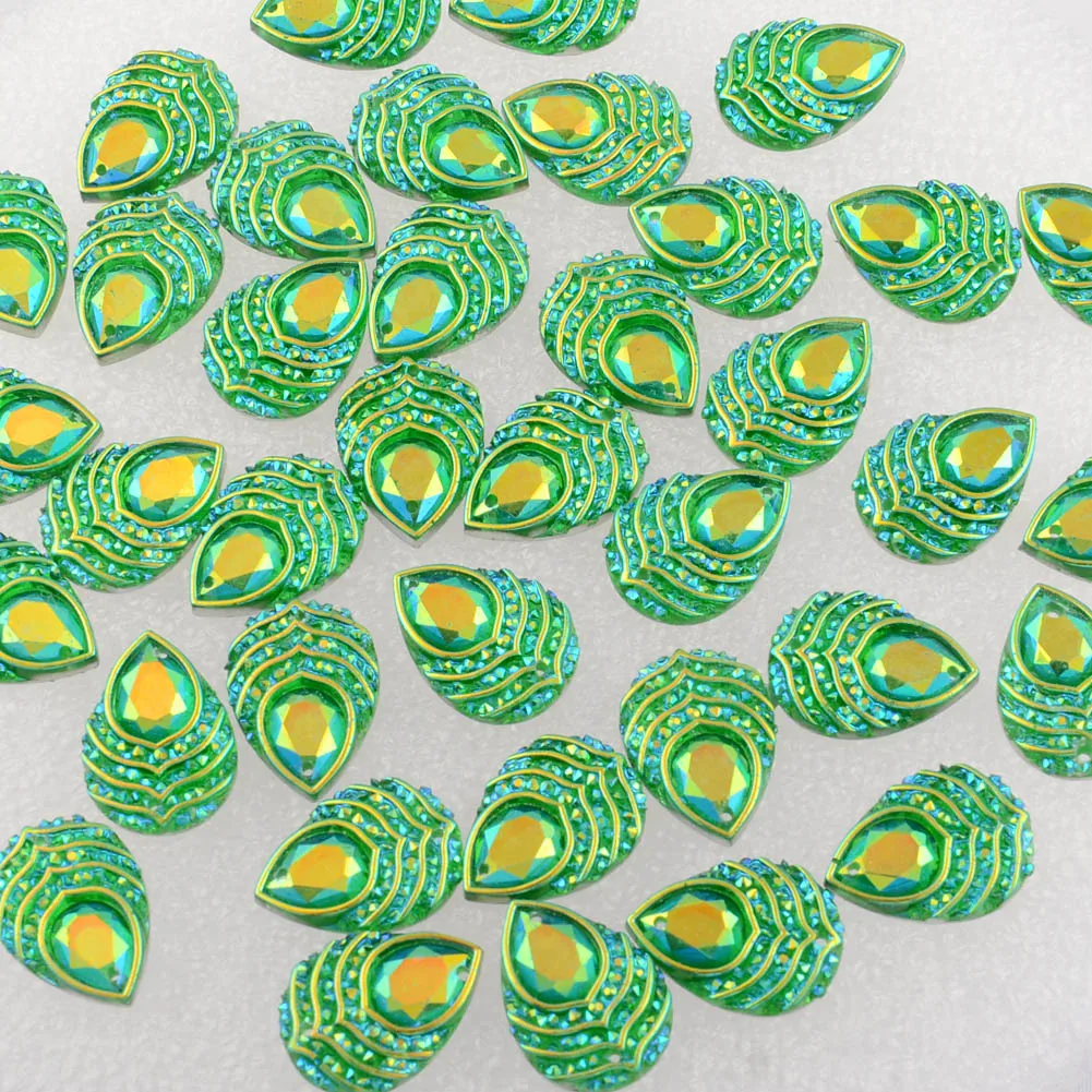 

BOLIAO 20Pcs 13*18 mm (0.51*0.71 in) Drop Shape Green Color Resin Scrapbook Clothes/Bags/Hats Decoration Rhinestone Craft DIY