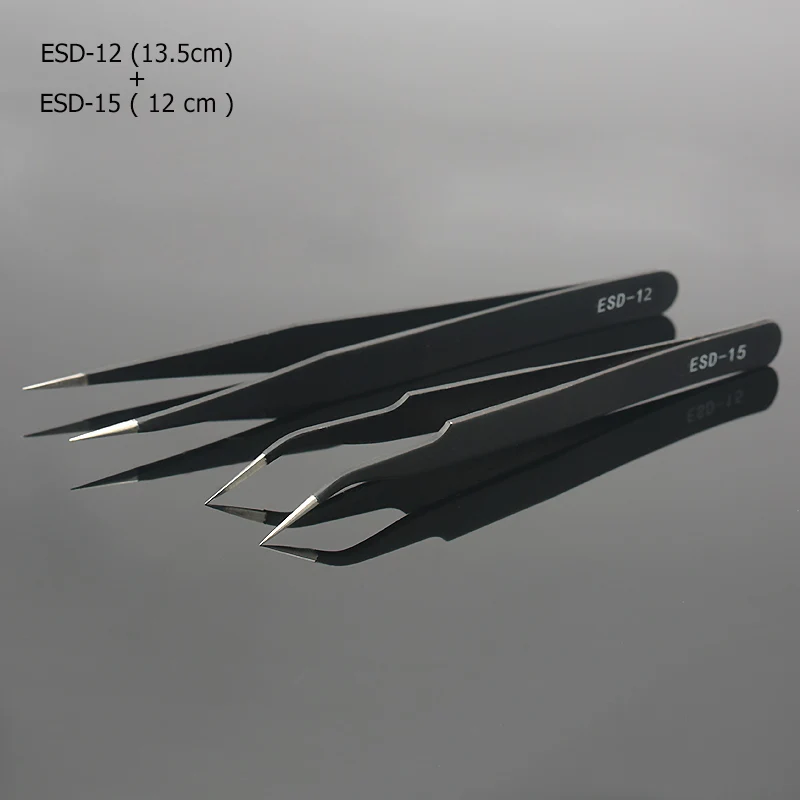 ESD-12 plus ESD-15 Qiao отличное качество пинцет изгиб+ прямой из нержавеющей стали промышленный Антистатический пинцет с перекрещенным захватом вспомогательные инструменты для шитья - Цвет: ESD-12 plus ESD-15
