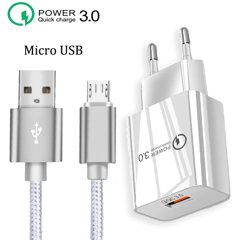 

QC 3.0 Fast Travel Charger Micro USB Cable For Samsung S5 S6 S7 Edge A10 M10 M20 OPPO A5 A9 2020 A7 A1 A1K Phone Charger Cables