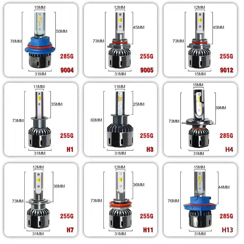 2PCS White and yellow two color bright 6000K H4 H1 H3 H7 H11 H13 Canbus 9005 9012 Car Headlight Bulbs 55W 12000LM 12V Led Light |